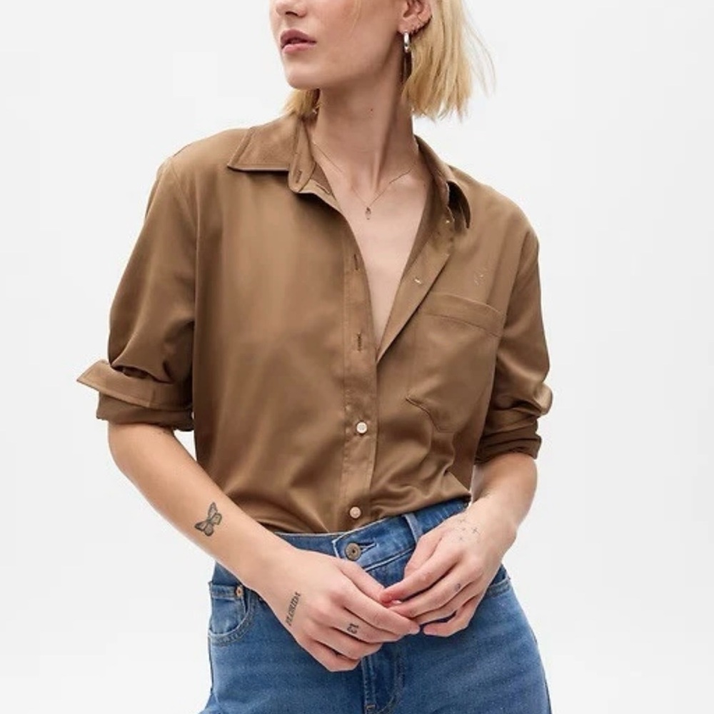 GAP Button-Up Satin Relaxed Fit Dress Work Office Shirt, Women’s XL